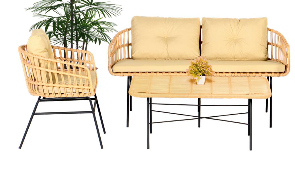 3tlg Garten Möbel Set Sofagarnitur Tisch Sessel Veranda Sitzgruppen Esstisch Neu
