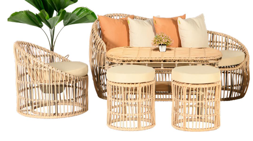 5tlg Gartenmöbel Sofagarnitur Tisch Hocker Sessel Veranda Sitzgruppen Modern Neu