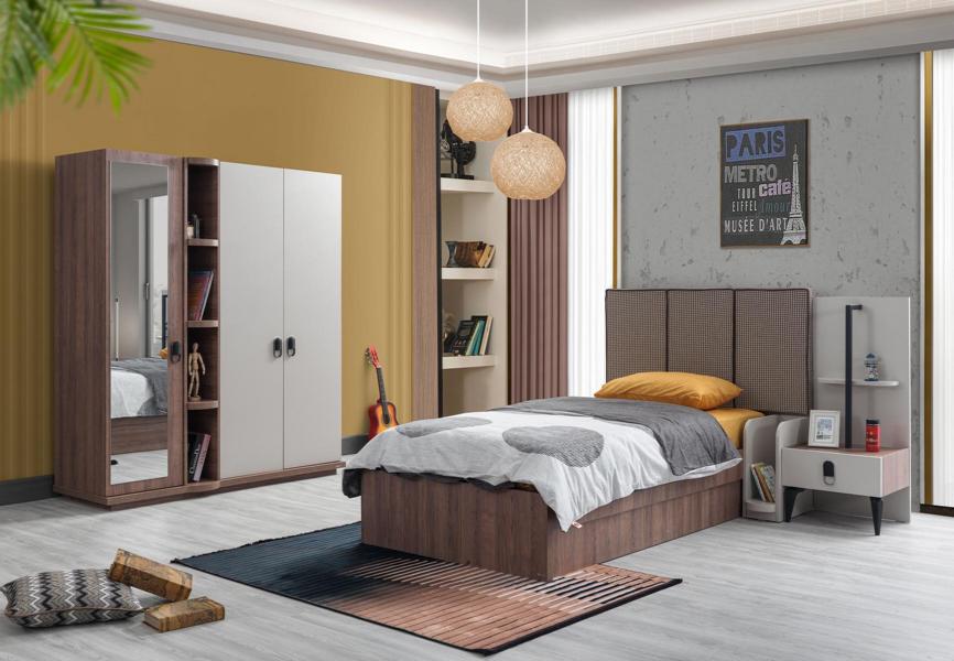 Kinderzimmer Set Bett Nachttisch Kleiderschrank Braun Modern Hochwertig Möbel