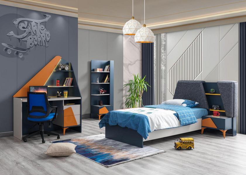 Schlafzimmer Set Kinderzimmer Bett Nachttisch Schreibtisch Buecherregal Blau