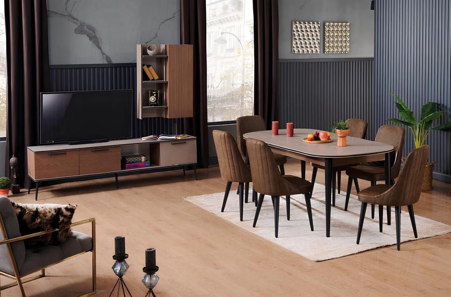 Essgruppe Esstisch Esszimmerset Stühle Vitrine RTV Garnitur Tisch Esszimmer Set