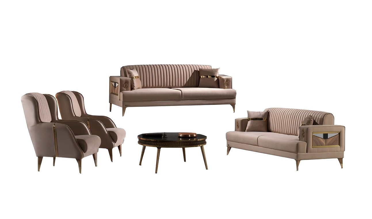 Sofagarnitur Sofa 3+1+1 Sitzer Wohnzimmer Set 3tlg Sofas Modern Beige Stil