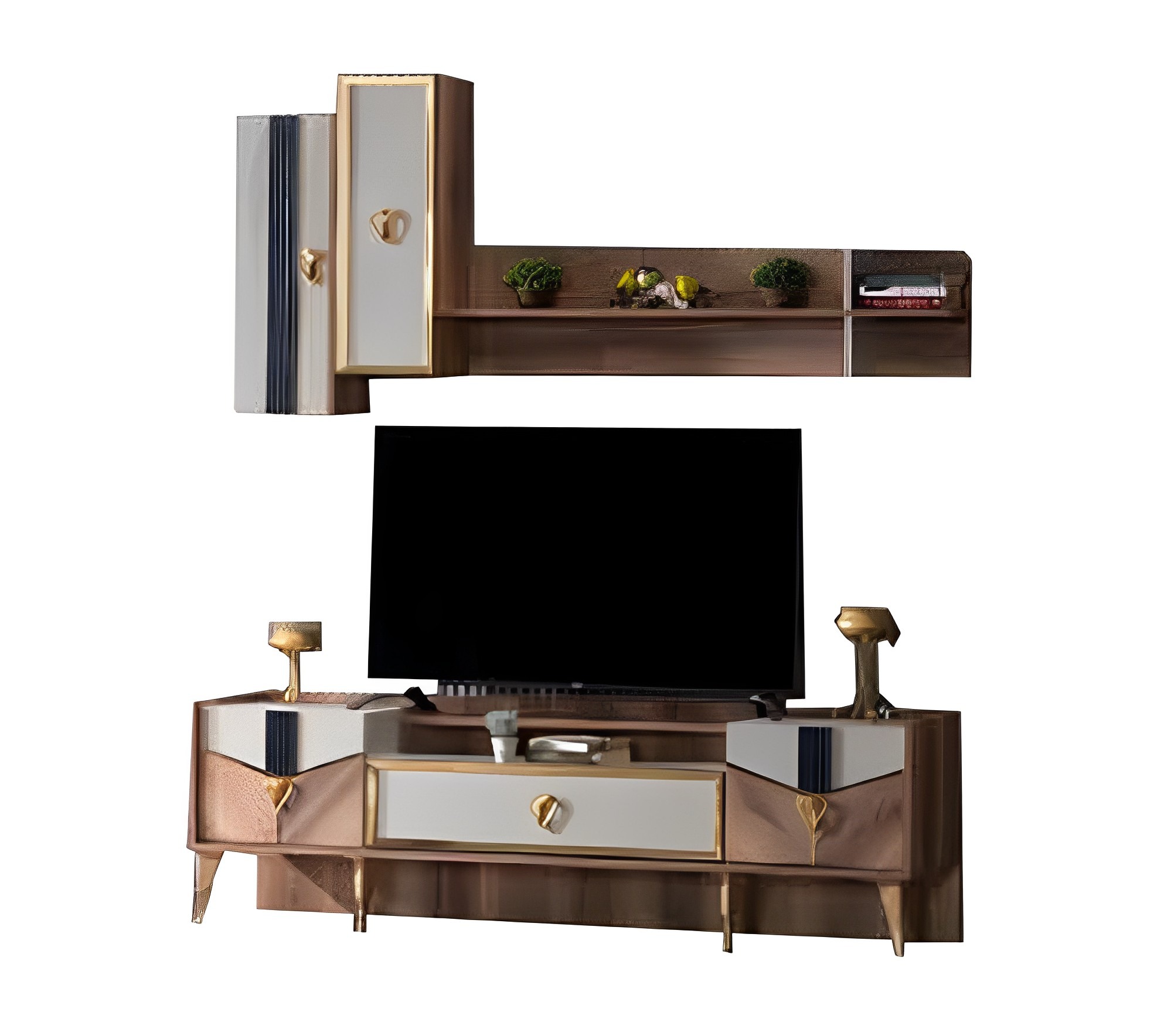 Esszimmer Set TV-Schrank + Regal 2-teilig Stauraum Holzmöbel Moderne Einrichtung