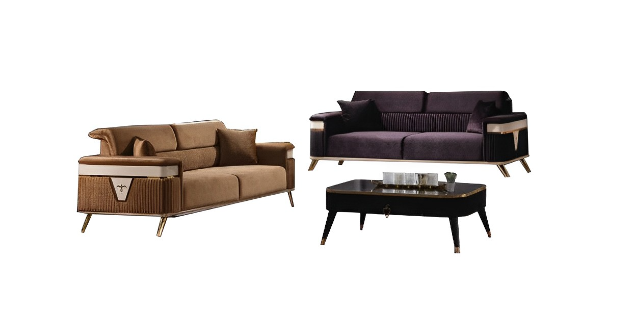 Designer Wohnzimmer Set Sofa Lila 2tlg. Sofagarnitur 3+3 Sitzer Braun Couchen