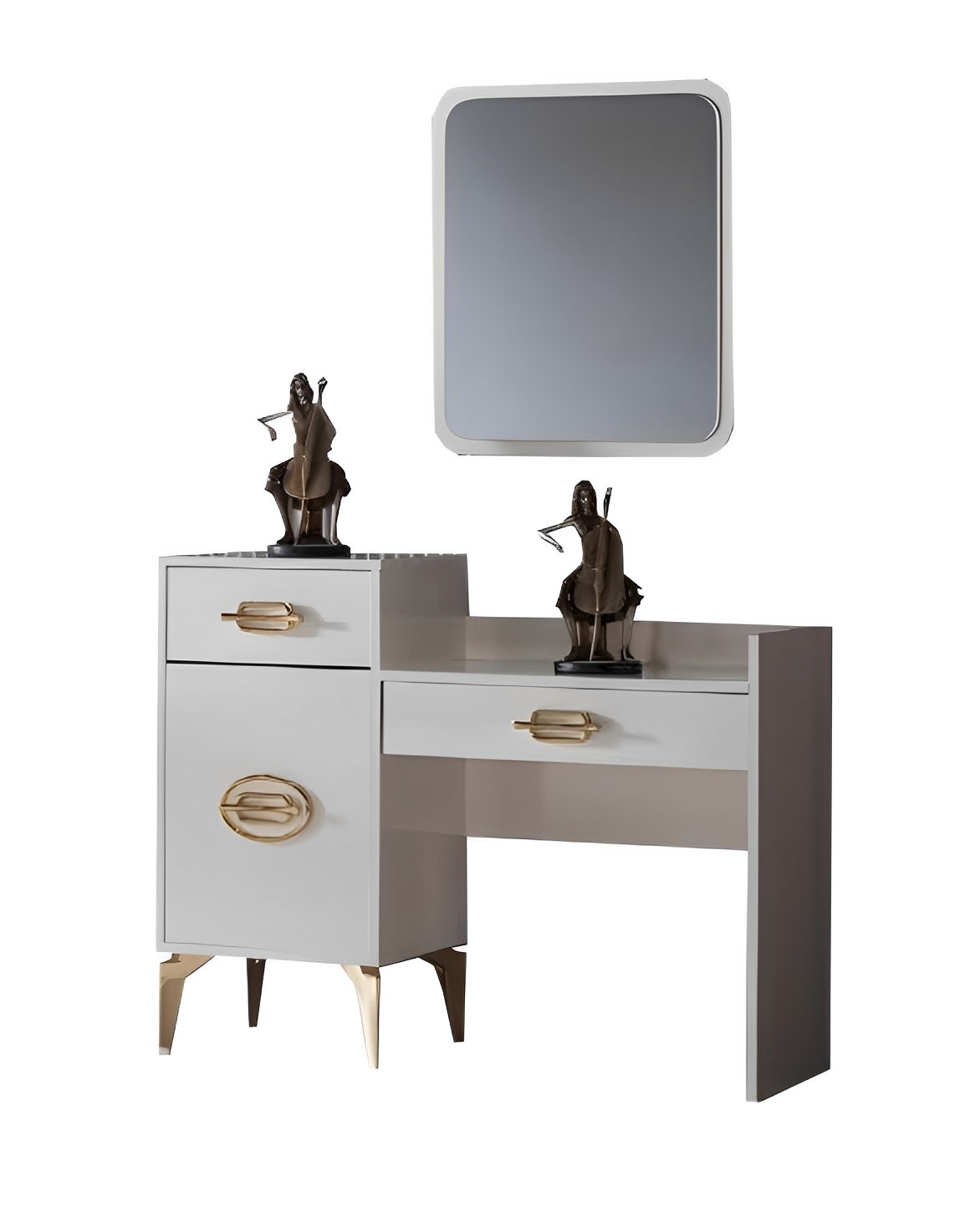 Schlafzimmer Set Schminktisch mit Spiegel Kosmetiktisch Make-up Tisch Weiß 2tlg.
