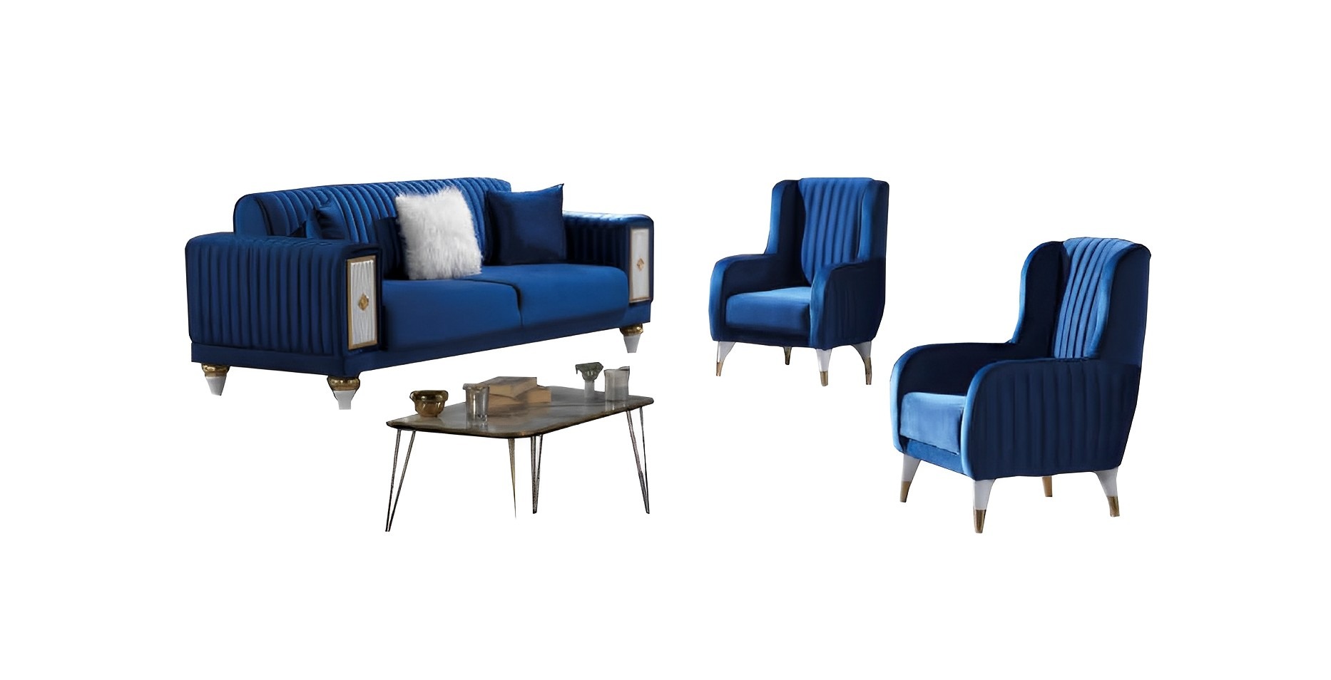 Wohnzimmer Set Dreisatzsofa 3-Sitzer Sofa Polster Möbel 2x Sessel Couch 3tlg