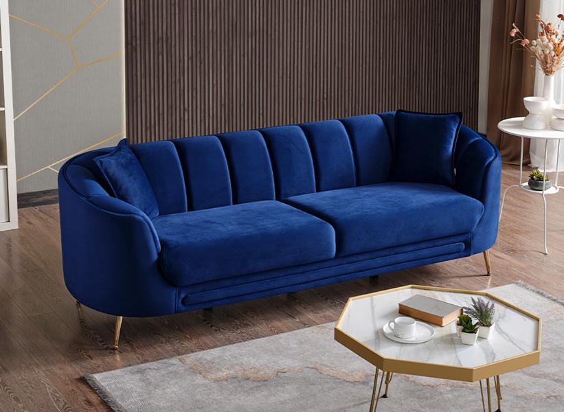 Exklusiver Blau 3-Sitzer Wohnzimmer Polster Sitzmöbel Designer Hochwertig Möbel