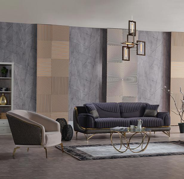 Wohnzimmer Set Sitzgruppe Sofa 3 Sitzer Dreisitzer Sessel Polster Schwarz Modern