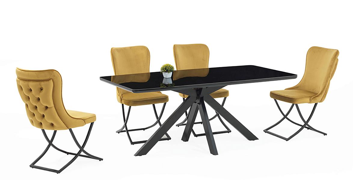 Esszimmer Set Hochwertig Garnitur Tisch 4x Stühle Design Modern Möbel Schwarz