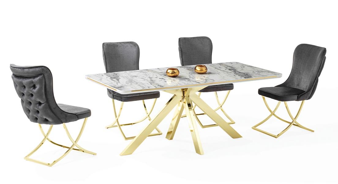 Hochwertig Esszimmer Set Grau Garnitur Tisch 4x Stühle Design Modern Möbel