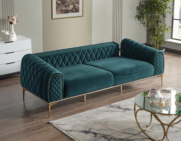 Dreisitzer Sofa 3 Sitzer Stoffsofa Polstersofa Couch Beige Luxus Sofas Grün