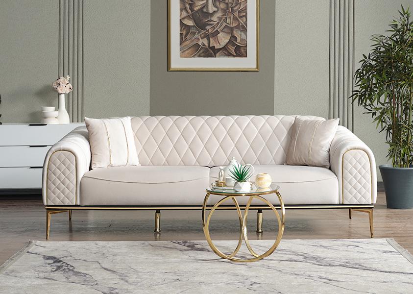 Dreisitzer Sofa 3 Sitzer Stoffsofa Polstersofa Couch Beige Luxus Sofas Weiß