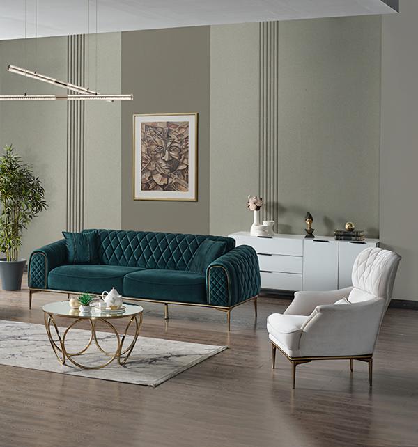 Sofagarnitur Wohnzimmer Dreisitzer Grün Couch Set Sofa 3 Sitzer Luxus Sessel