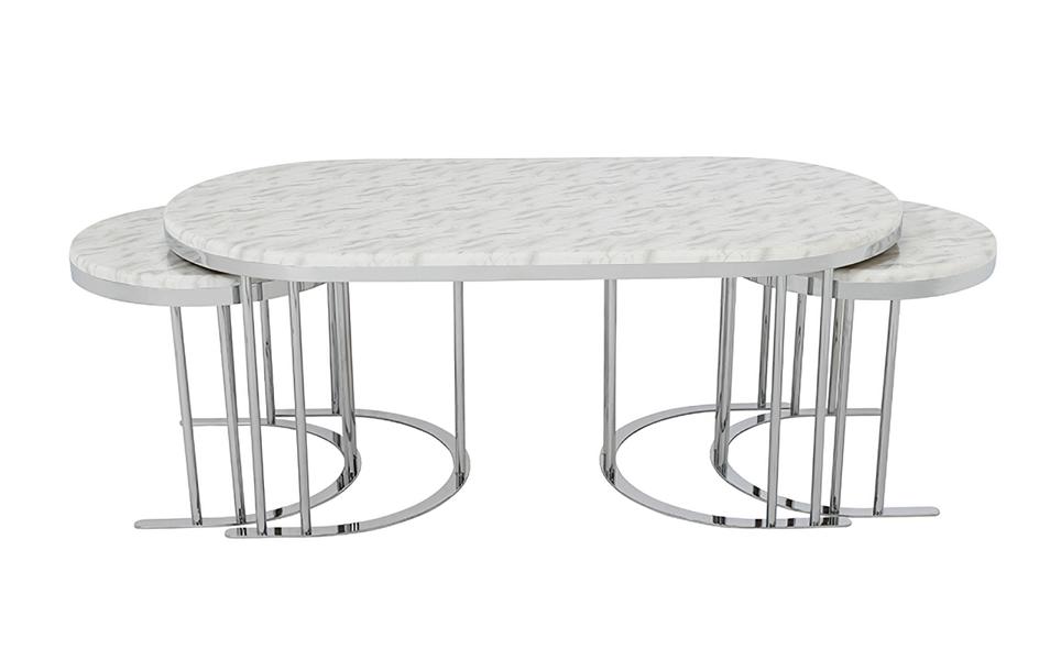 Set 3x Couchtisch Weiß Kaffeetisch Beistelltisch Designer Wohnzimmertisch Tische