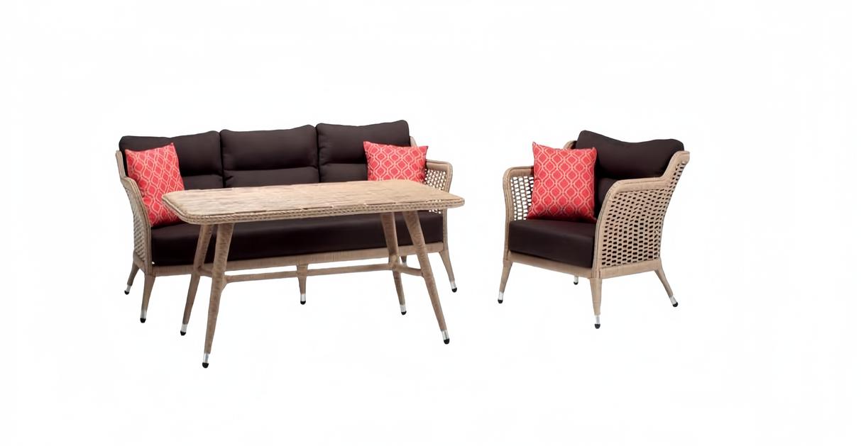Sofagarnitur Sofa 3 Sitzer Luxuriöse Rattan Moderner Sessel Couchtisch Braun