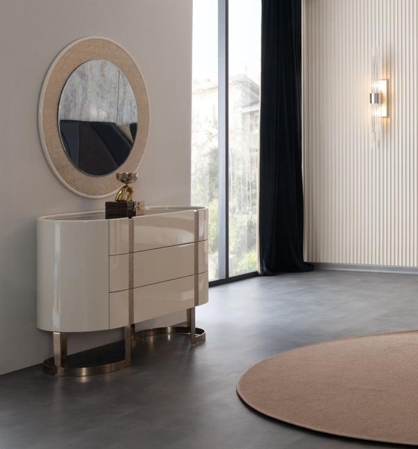Kommode Schrank Sideboard Verspiegelt Glatt mit Spiegel Runder Edelstahl