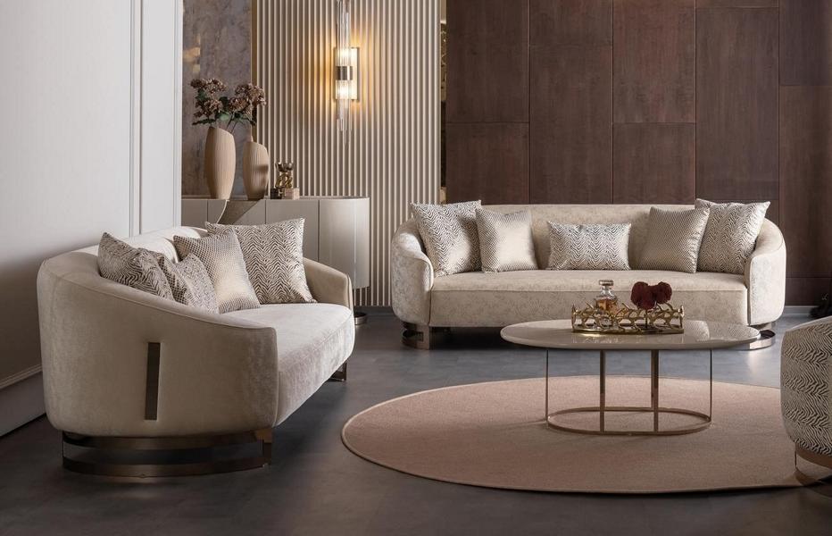 Couchgarnitur Sofa Set 2x Sofas 3 Sitzer Couchtisch Edelstahl Wohnzimmer 3tlg.