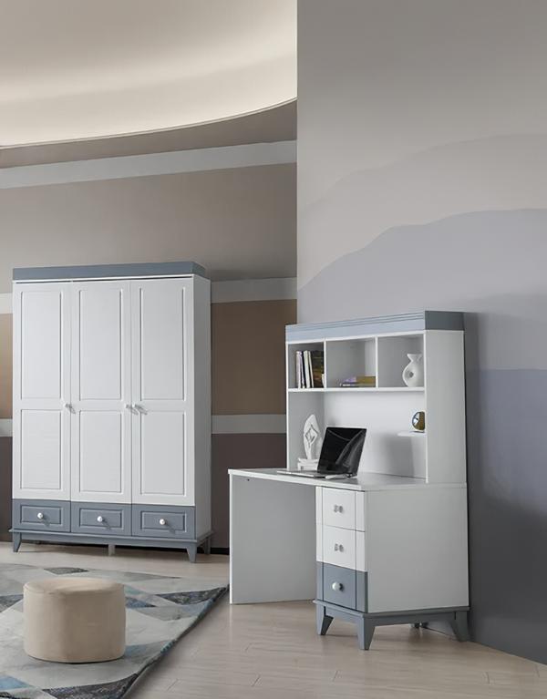 Modernes 2tlg Set mit Kleiderschrank und Schreibtisch Funktionales Design