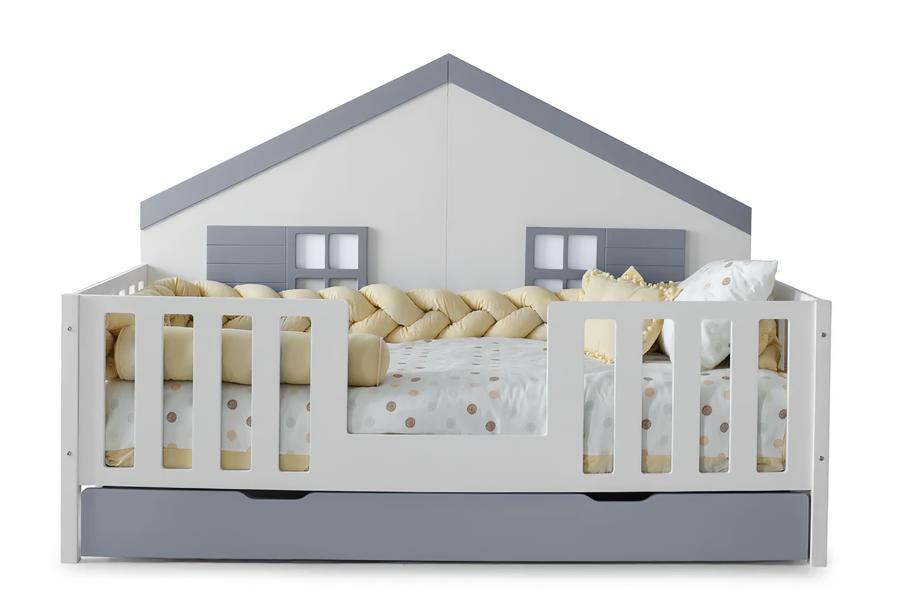 Modernes Montessori Hausbett mit Rausfallschutz und Stauraum Gemütliches Design
