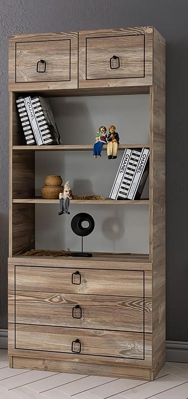 Regal Holz Schubladen Fächer Schwarz Bücher Dekoration Stilvolles Design Möbel