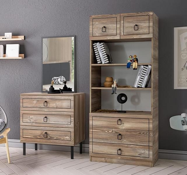 Kommode Bücherregal Holz Schubladen Schwarz Aufbewahrung Dekoration Modern