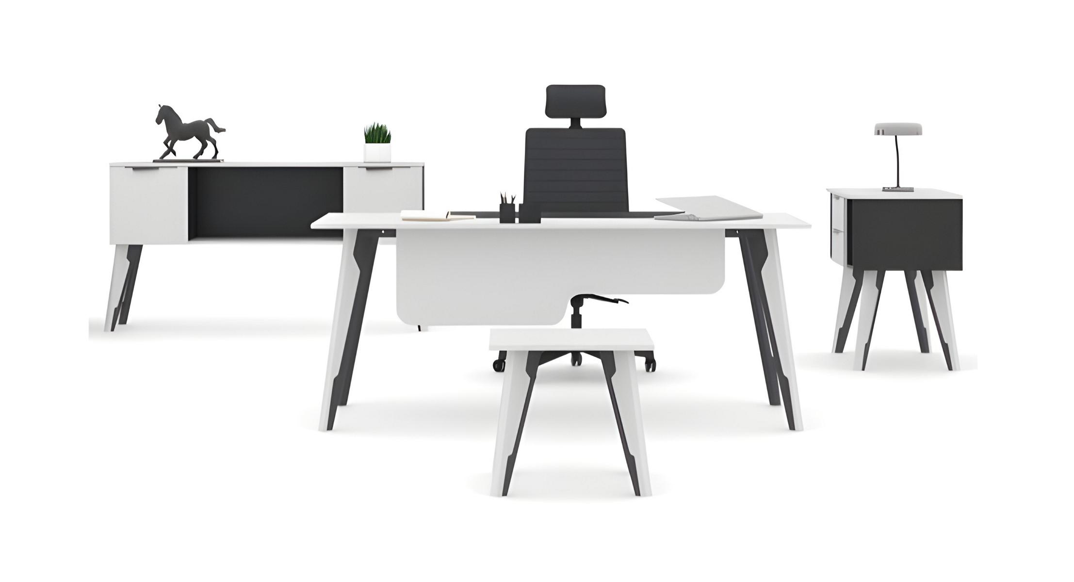 Arbeitszimmer Schreibtisch Büroschrank Kommode Couchtisch Weiß- Schwarz
