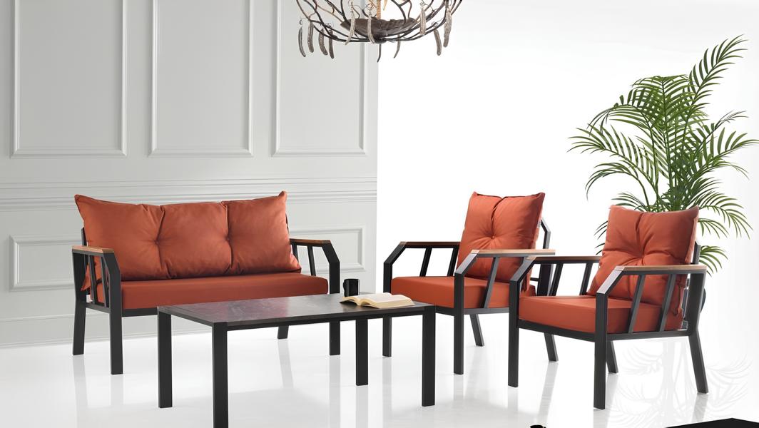 Sitzgruppe Sitzgruppe Gartenmöbel Sitz Orange Couchtisch Set 4tlg Sofa