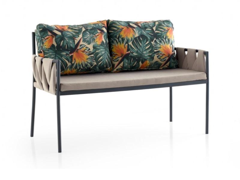 Gartensofa 2er Sofa 2 Sitzer Loungesofa Blättermuster Kissen Gartenmöbel