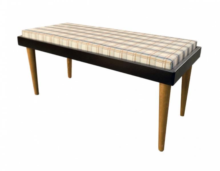 Polsterbank Sitzhocker Bank Sitzbank Stoffbezug Beige-Ocker-Blau Kariert