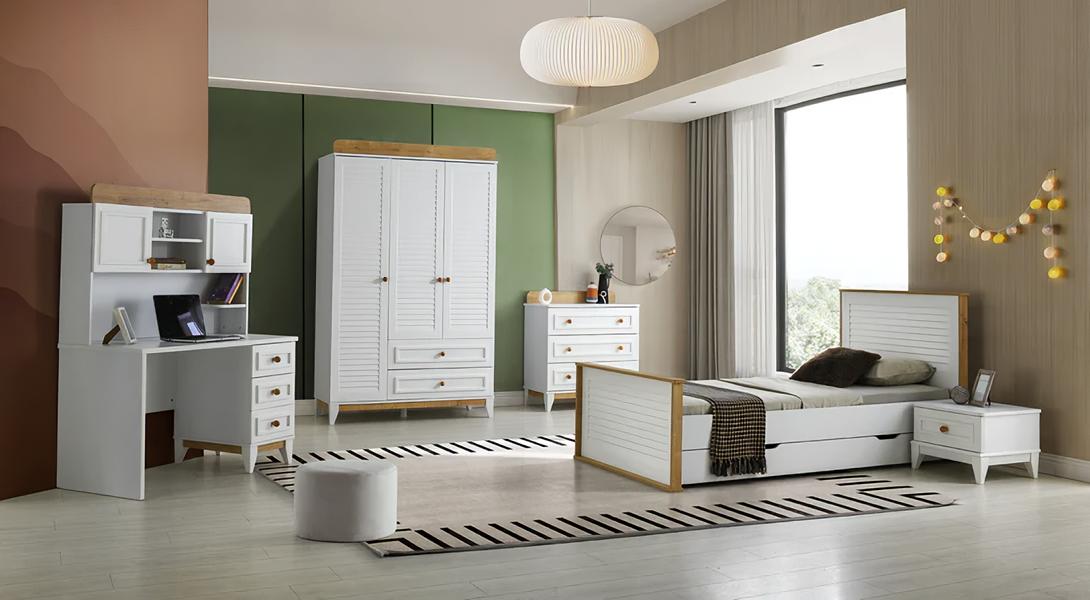 Garnitur Kinderzimmer Komplete Bett Kindermöbel Holz Weiß Set Schlafzimmer 5tlg