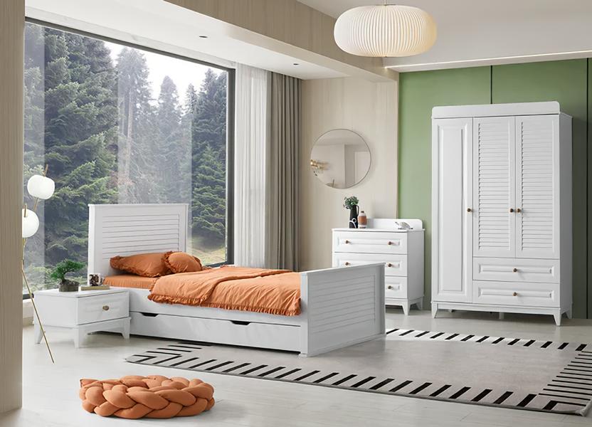 Kinderzimmer Set 4tlg. Bett Nachttisch Kommode und Kleiderschrank stilvoll