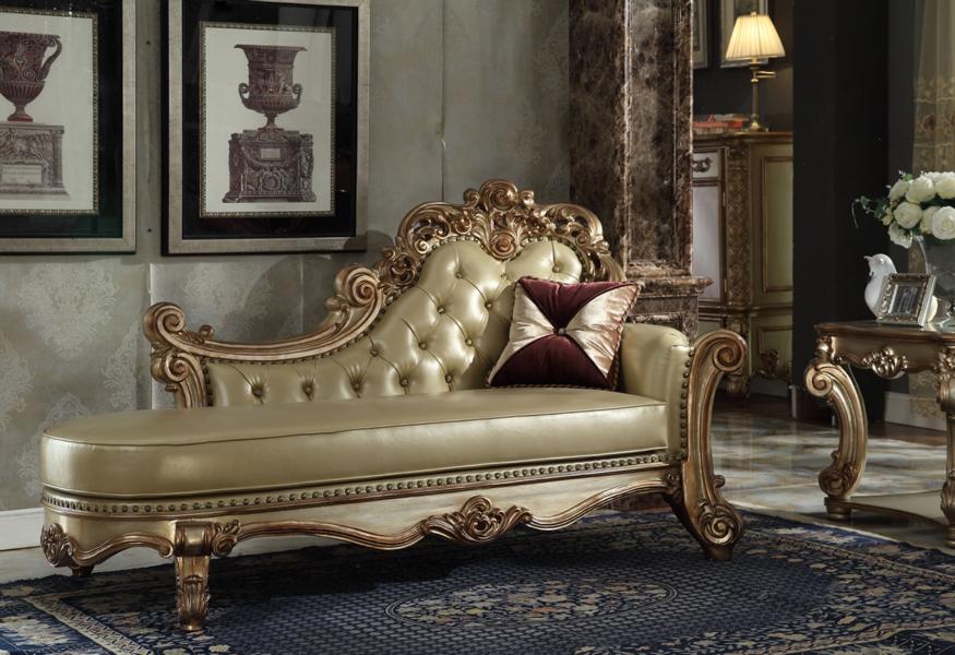 Chaiselongue linksseitig Sofa Knopfheftung Chesterfield Klassisch Gold