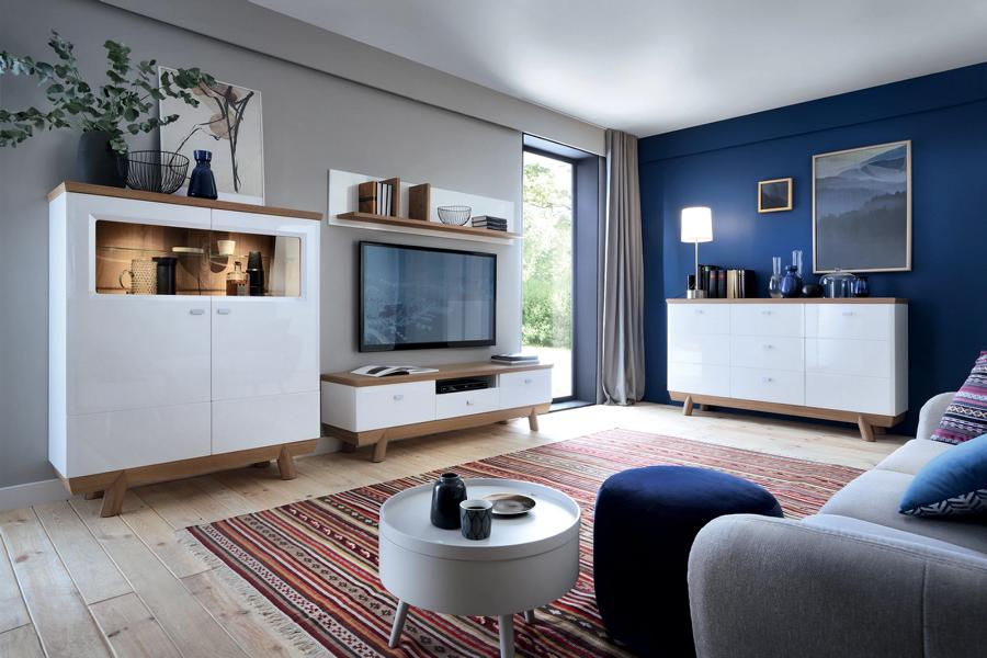 Designer Wohnwand Modern TV-Lowboard Wandregal Wohnzimmer Set 4tlg