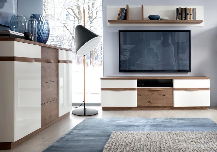 Designer Wohnzimmer TV-Lowboard Exclusive Komplett Wandregal Sideboard