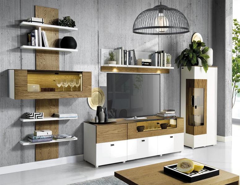 Wohnzimmer Set Modern Holzmöbel Wohnwand Wandregal Regale TV-Lowboard