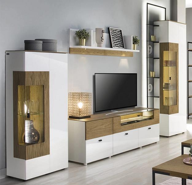 Modern Set TV-Lowboard 2x Vitrine Luxuriöses Wohnwand Wandregal Komplett