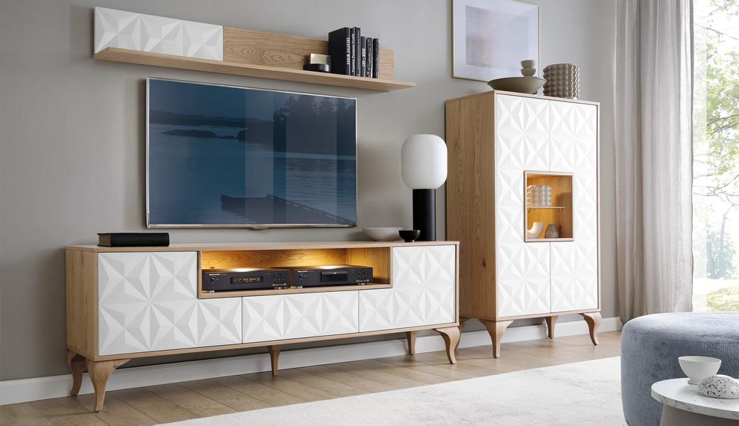 Wohnzimmer TV-Lowboard Wandregal Regal Wohnwand Schrank Set 3tlg