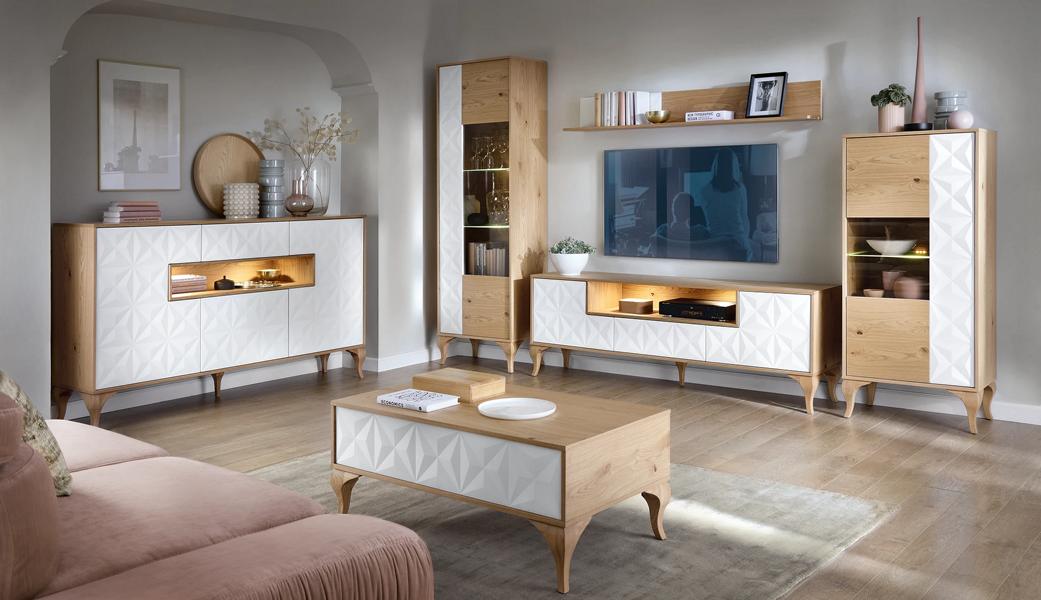 Modern Holzmöbel TV-Lowboard Wohnzimmer Vitrine Komplett Set Wohnwand 6tlg