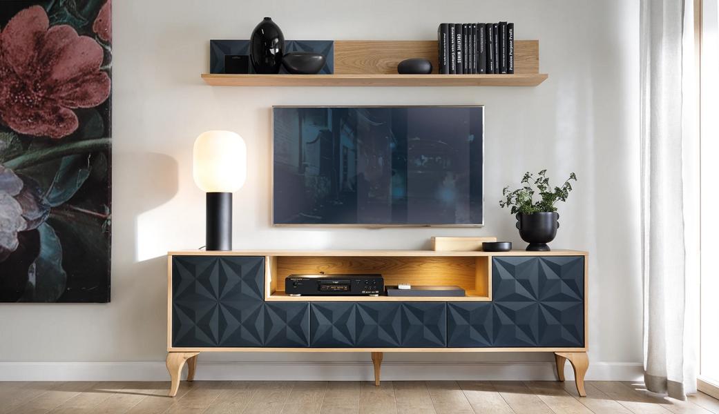 Wohnzimmer Set TV-Lowboard Luxuriöses Medienmöbel Holz Wandregal