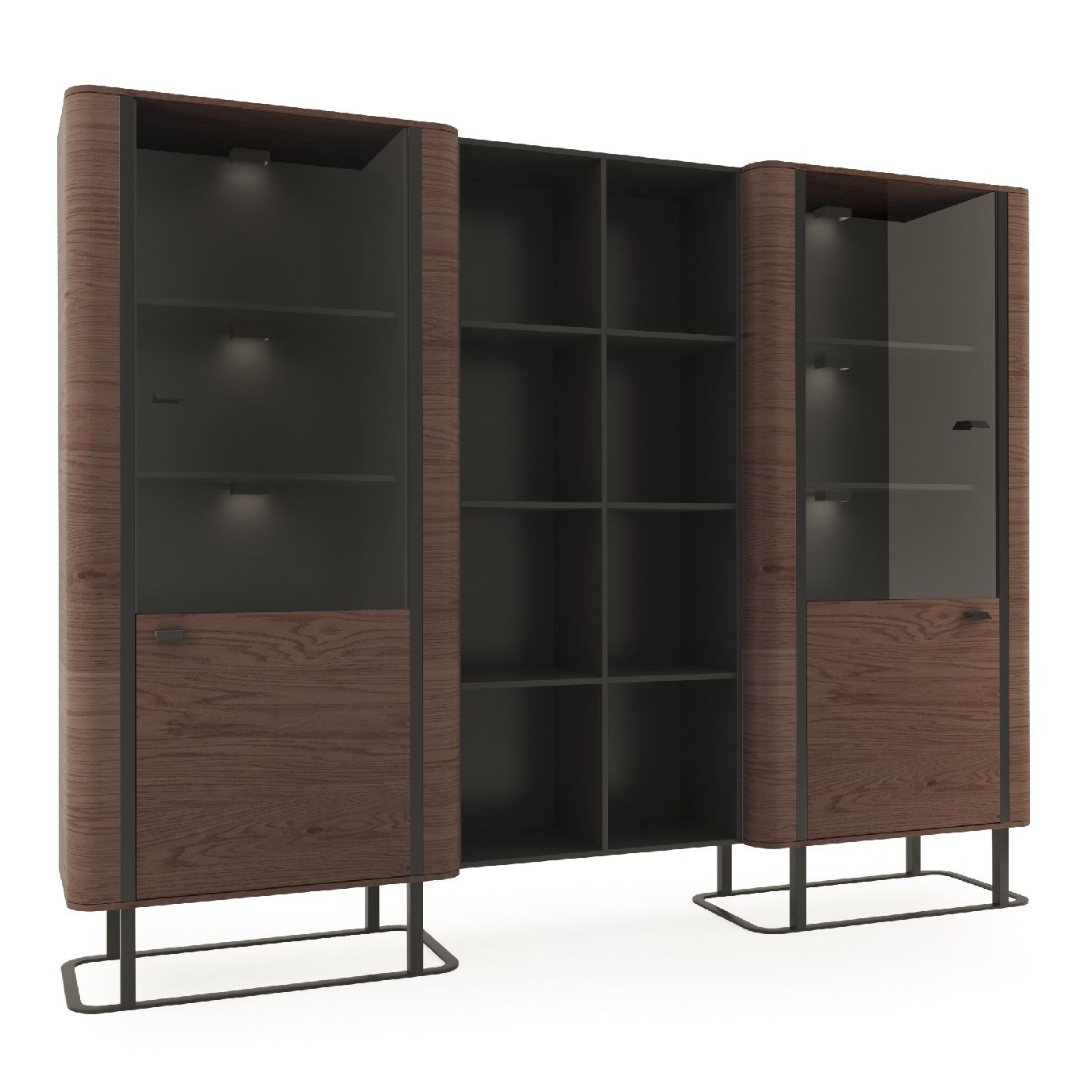 Wohnzimmer Wohnwand Designer Bücherregal Möbel Holzmöbel 2x Vitrine Set