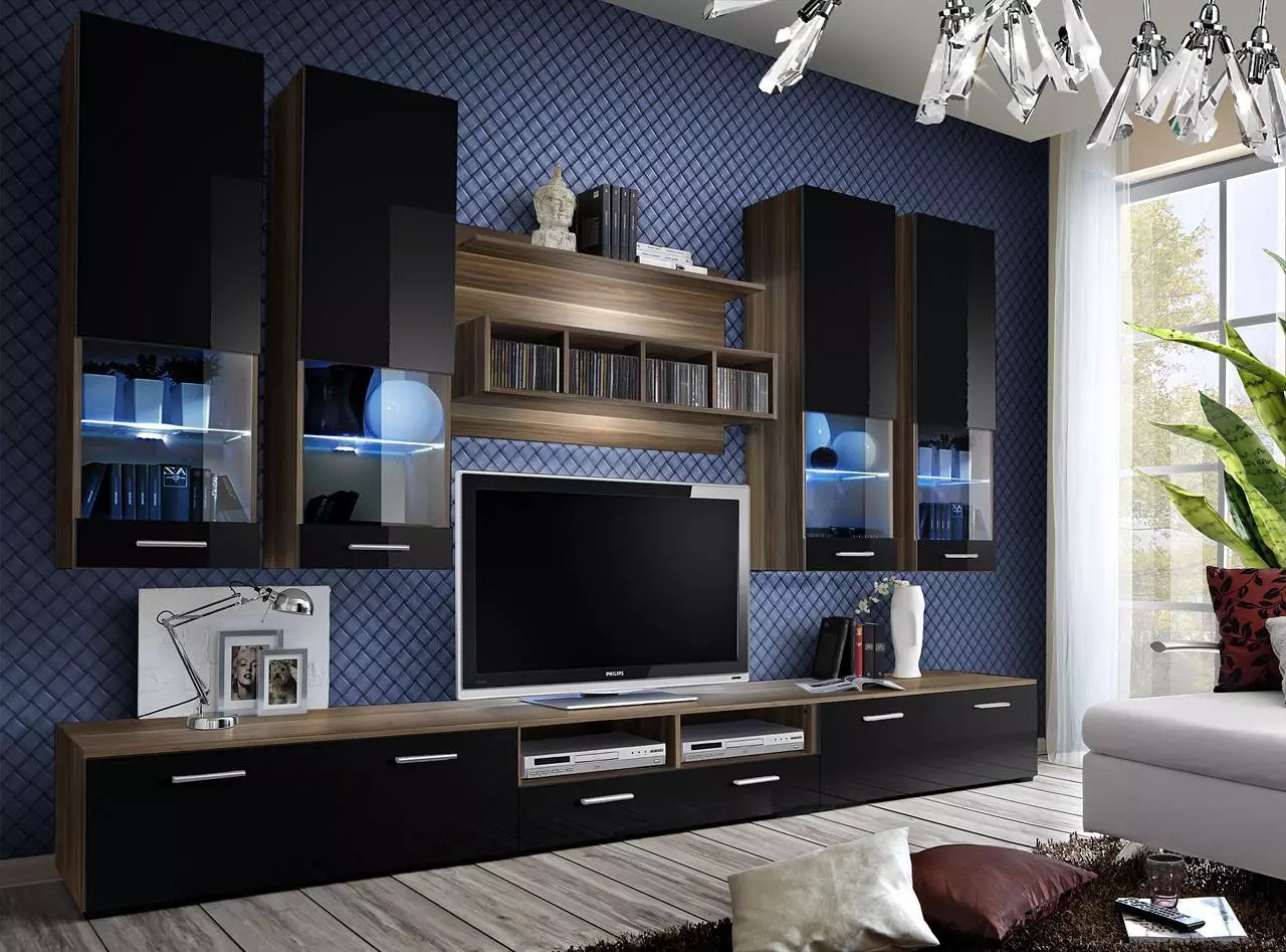 Luxus Wohnwand tv Ständer Holz Designer Möbel Schwarz Möbel Wohnzimmer