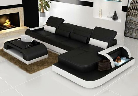 Wohnlandschaft Ecksofa Sofa mit USB Ecksofa Polster Eck Garnitur Leder Couchen
