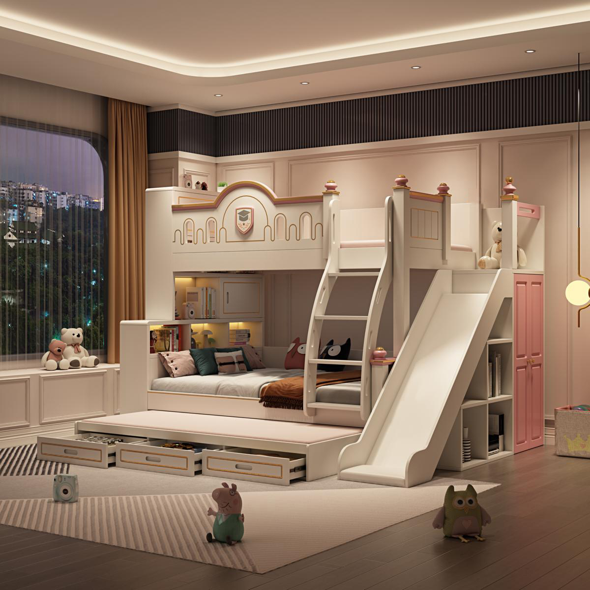 Etagenbett Modern Design Bett Kinderzimmer Betten Rosa Rutsche Sofort