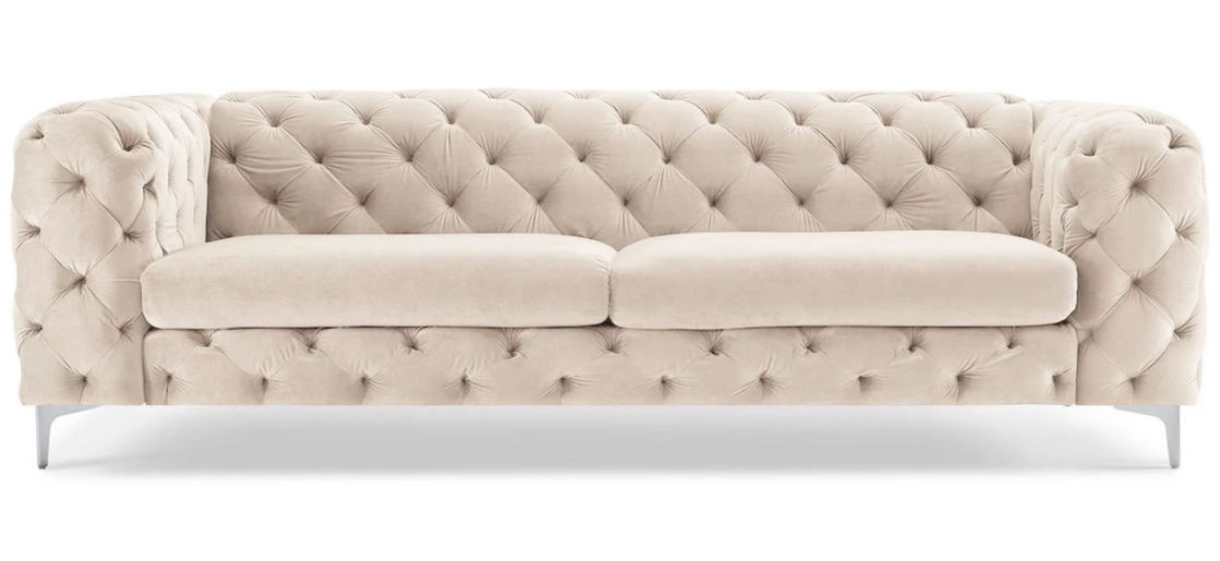 Chesterfield Sofa Möbel Textil Stoff Wohnzimmer Modern Dreisitzer Beige Couch