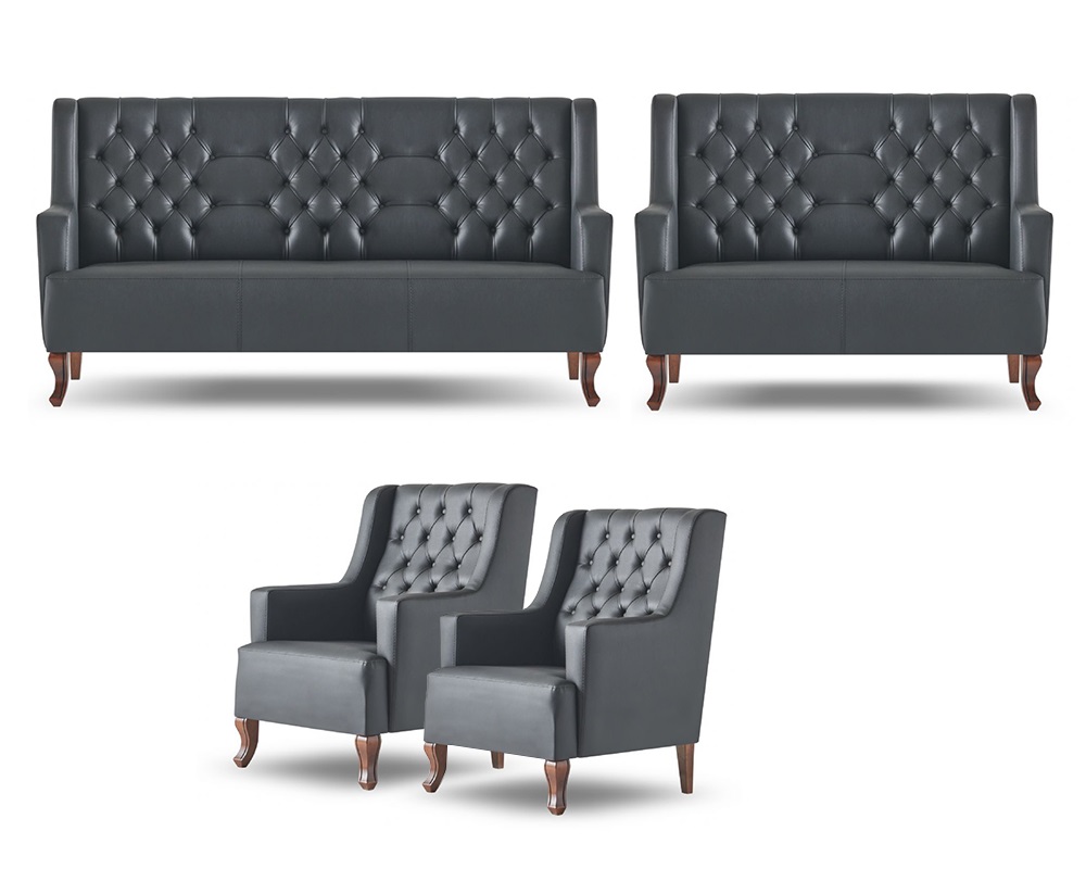 Komplett Sofa-Set 3-Sitzer 2-Sitzer Sessel Chesterfield Schwarz Lehnsessel