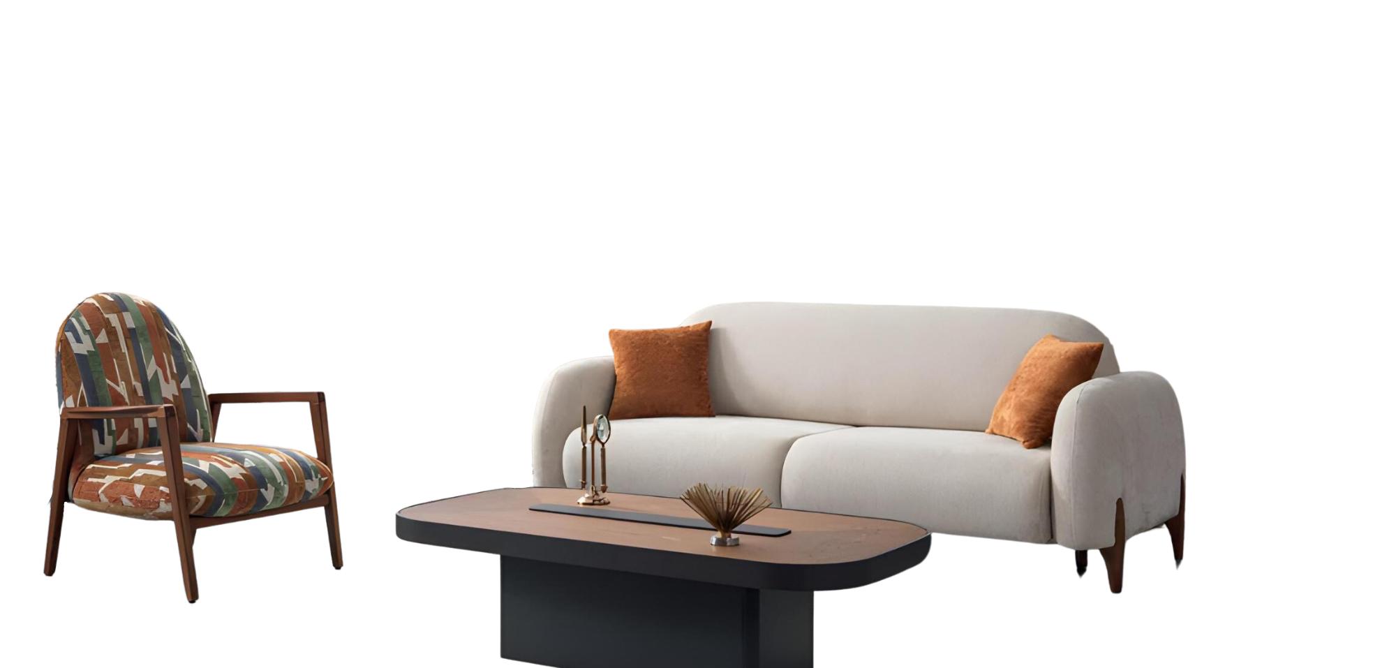 Beige Wohnzimmer Set Komplett Sessel 3-Sitzer Dreisitzer Sofa Couch