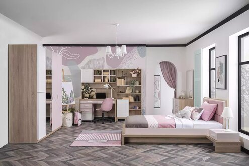 Kinderbett Kinderzimmer Bett Holz Rosa Kindermöbel Set 4tlg Gruppe Neu