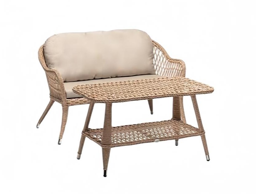 Moderne Beige Gartenmöbel Luxus Sofagarnitur Tisch Hochwertig Sitzgruppe