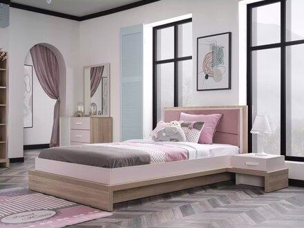 Kinderbett Bett Bettrahmen Holz Rosa Kinderzimmer Bettkasten Modern