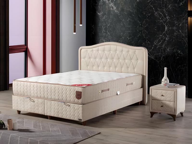 Modernes Bettgestell mit elegantem, gepolstertem Kopfteil für höchsten Komfort